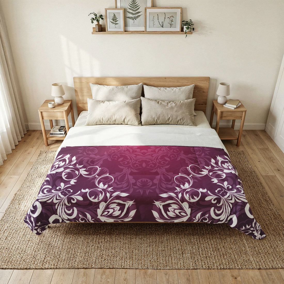 Plum Mandala Cotton Comforter — Floral Boho Bedspread
