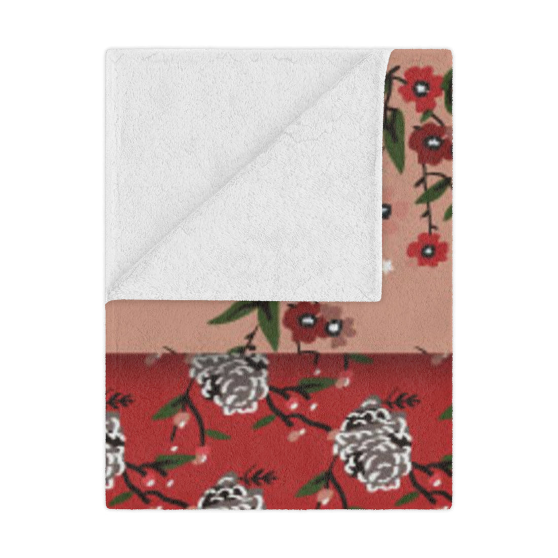 Floral Patchwork Minky Blanket — Cozy Red & Pink Botanical Throw