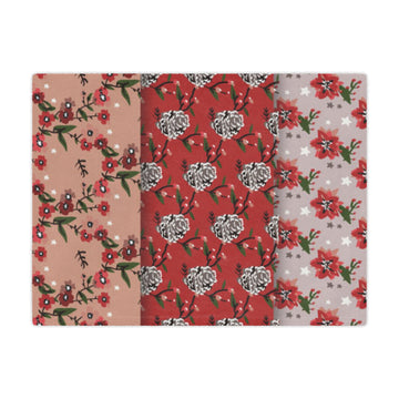 Floral Patchwork Minky Blanket — Cozy Red & Pink Botanical Throw